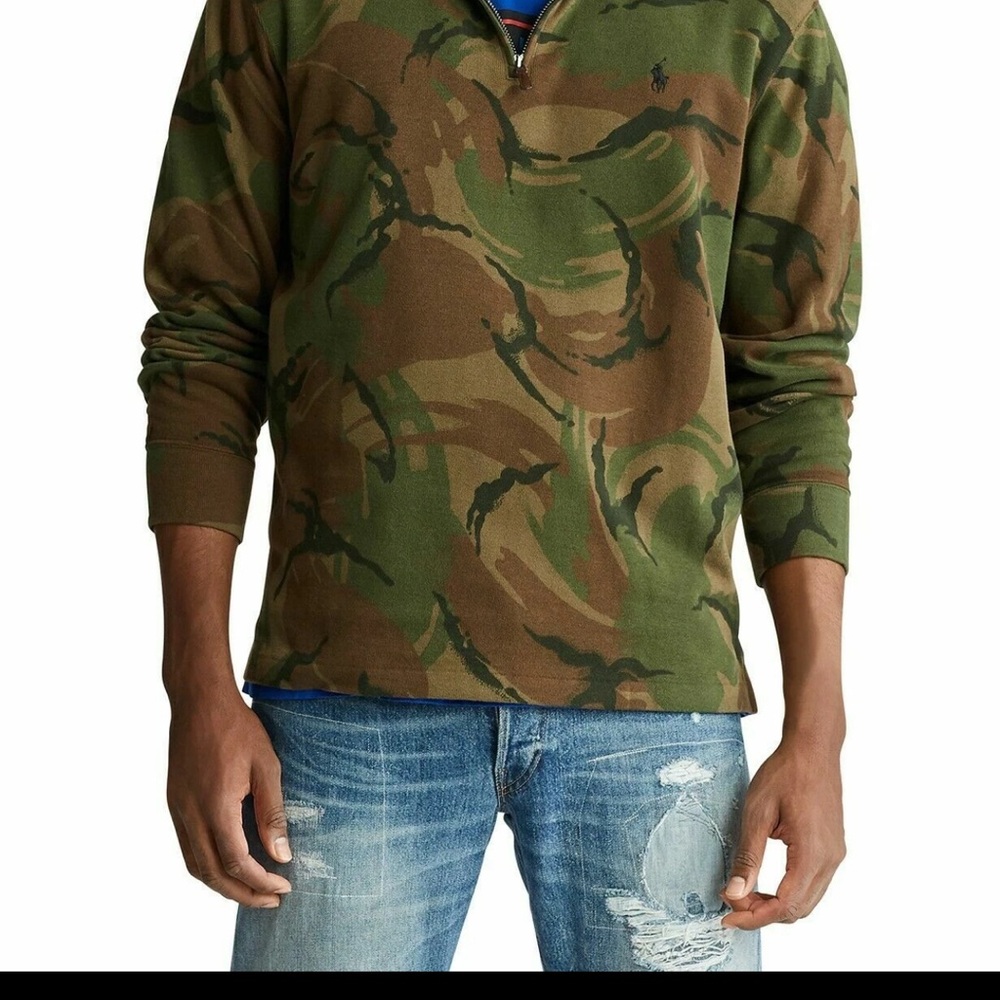 NWOT Polo Ralph Lauren Green Camouflage V-Neck Sweater